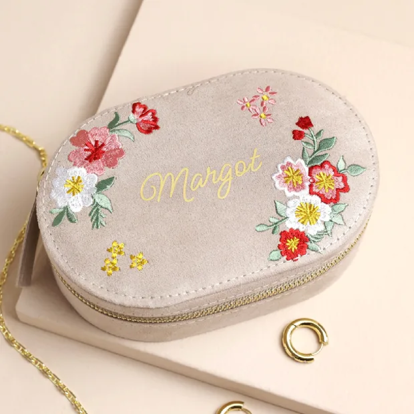 Personalised Embroidered Velvet Jewellery Case